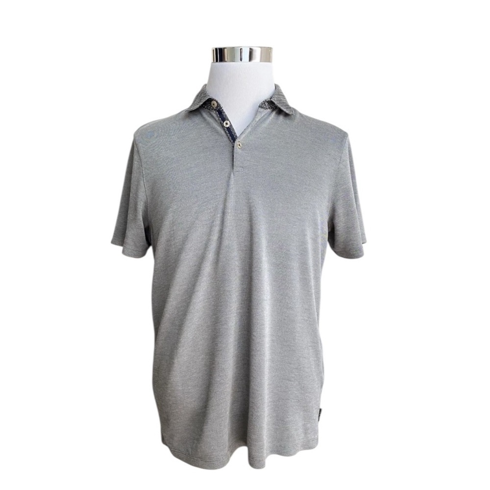 TED BAKER LONDON Men’s Gray Contrast Collar Resort Luxury Polo SZ SM Golf EUC